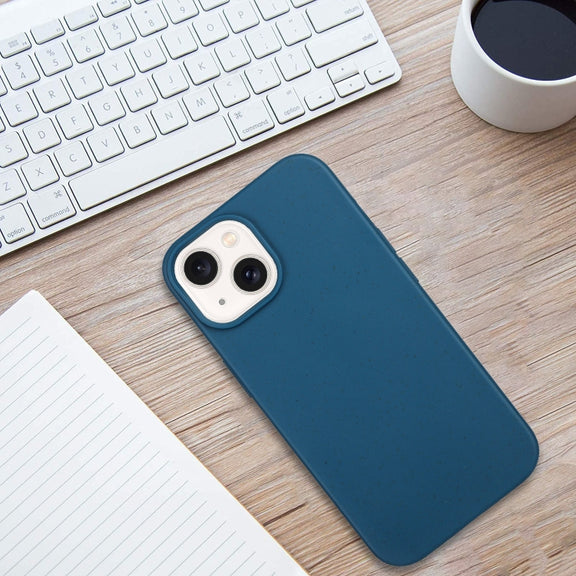 For iPhone 14 Plus Wheat MagSafe Magnetic Straw Material + TPU Phone Case(Blue)