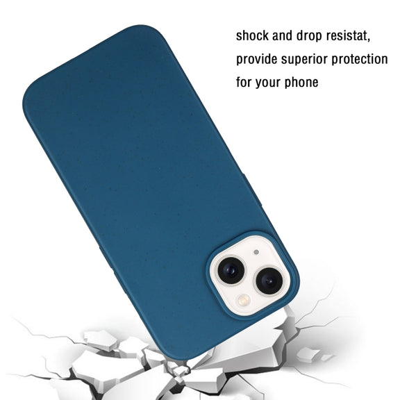 For iPhone 14 Wheat MagSafe Magnetic Straw Material + TPU Phone Case(Blue)