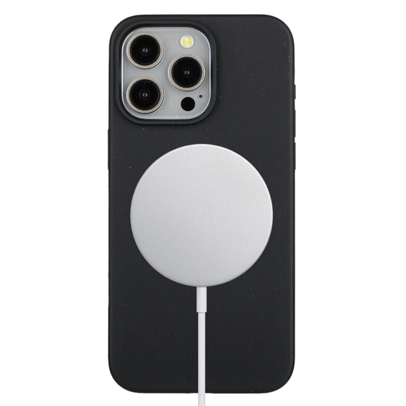 For iPhone 14 Pro Wheat MagSafe Magnetic Straw Material + TPU Phone Case(Black)