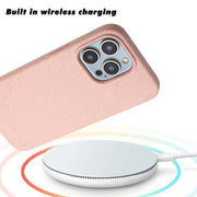 For iPhone 14 Pro Max Wheat MagSafe Magnetic Straw Material + TPU Phone Case(Pink)