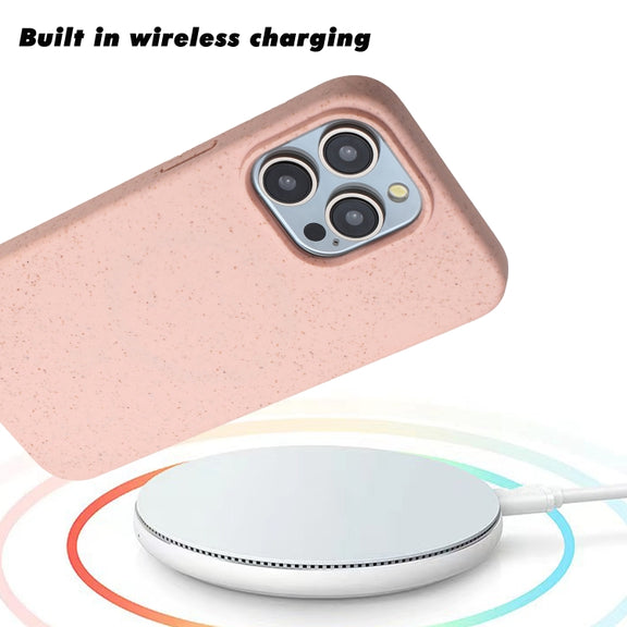 For iPhone 14 Pro Max Wheat MagSafe Magnetic Straw Material + TPU Phone Case(Pink)