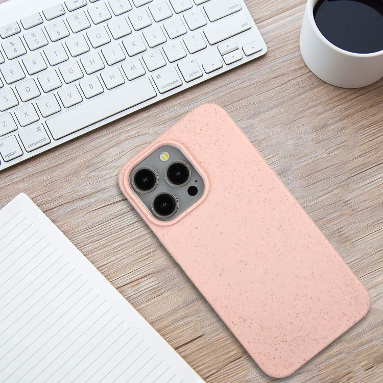 For iPhone 14 Pro Max Wheat MagSafe Magnetic Straw Material + TPU Phone Case(Pink)