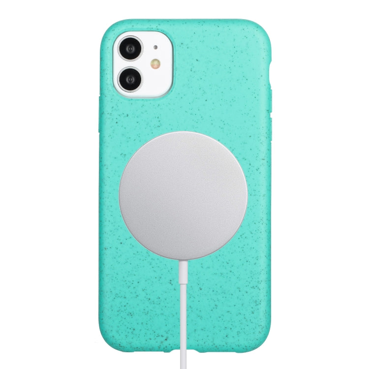 For iPhone 12 Wheat MagSafe Magnetic Straw Material + TPU Phone Case(Green)