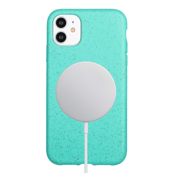 For iPhone 12 Wheat MagSafe Magnetic Straw Material + TPU Phone Case(Green)