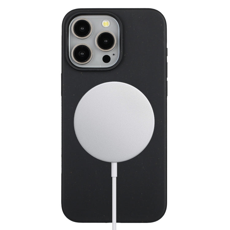 For iPhone 11 Pro Max Wheat MagSafe Magnetic Straw Material + TPU Phone Case(Black)