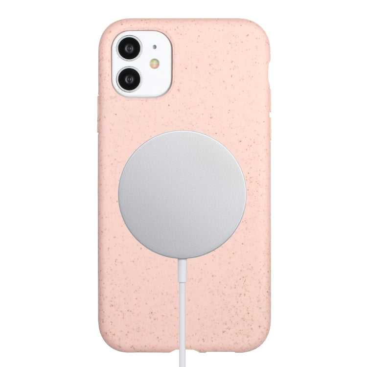 For iPhone 11 Wheat MagSafe Magnetic Straw Material + TPU Phone Case(Pink)