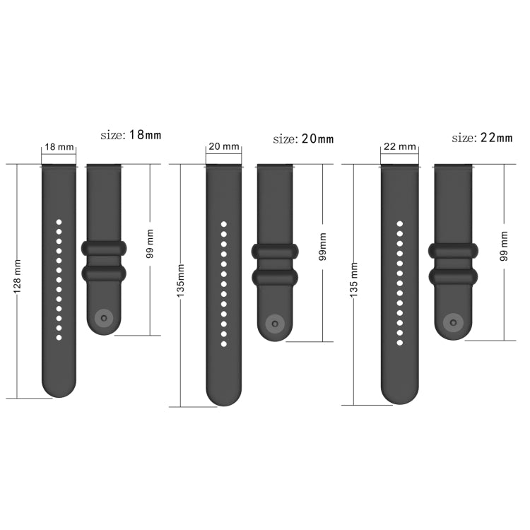 22mm Universal Solid Color Reverse Buckle Silicone Watch Band(Black)