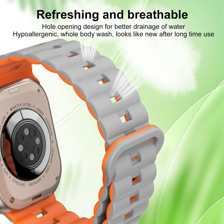 For Apple Watch SE 2023 44mm Reverse Buckle Two Color Magnetic Silicone Watch Band(Grey+Orange)