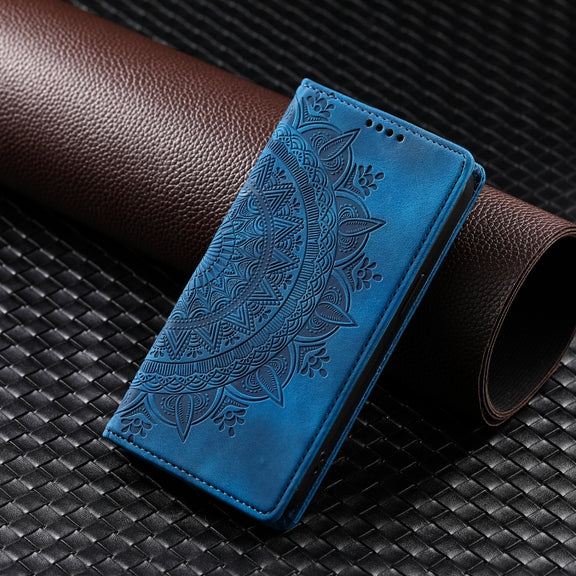 For iPhone 16 Pro Max Totem Embossed Magnetic Leather Phone Case(Blue)