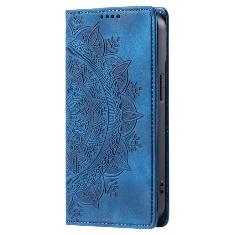 For iPhone 16 Pro Max Totem Embossed Magnetic Leather Phone Case(Blue)