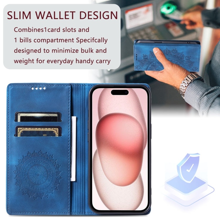 For iPhone 16 Pro Max Totem Embossed Magnetic Leather Phone Case(Blue)
