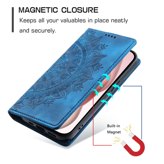 For iPhone 16 Pro Max Totem Embossed Magnetic Leather Phone Case(Blue)