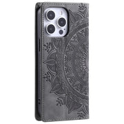 For iPhone 16 Pro Max Totem Embossed Magnetic Leather Phone Case(Grey)