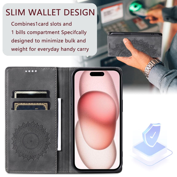 For iPhone 16 Pro Max Totem Embossed Magnetic Leather Phone Case(Grey)