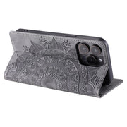 For iPhone 16 Pro Max Totem Embossed Magnetic Leather Phone Case(Grey)
