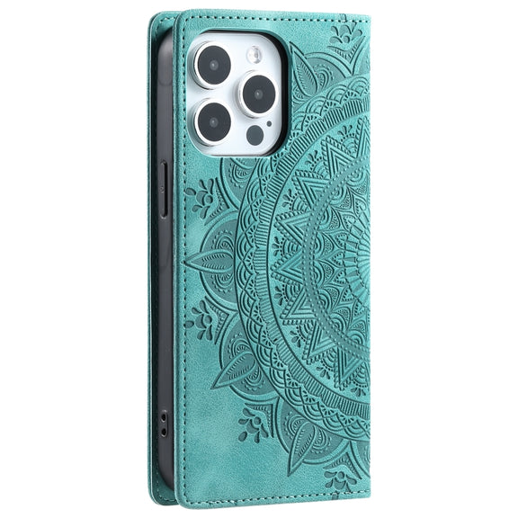For iPhone 16 Pro Max Totem Embossed Magnetic Leather Phone Case(Green)