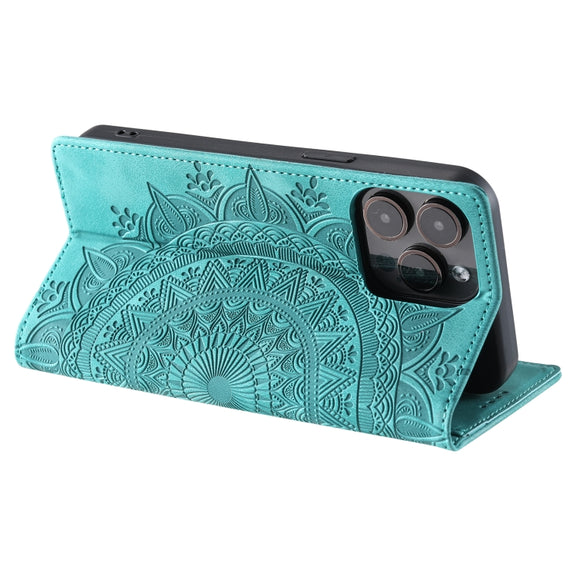 For iPhone 16 Pro Max Totem Embossed Magnetic Leather Phone Case(Green)