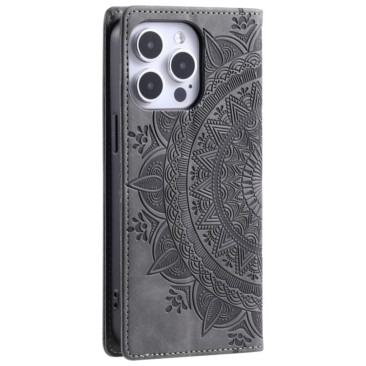 For iPhone 16 Pro Totem Embossed Magnetic Leather Phone Case(Grey)