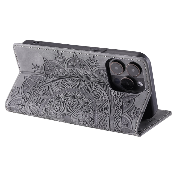 For iPhone 16 Pro Totem Embossed Magnetic Leather Phone Case(Grey)