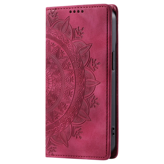 For iPhone 16 Pro Totem Embossed Magnetic Leather Phone Case(Red)