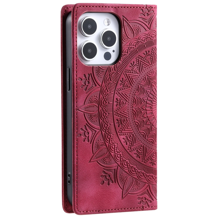 For iPhone 16 Pro Totem Embossed Magnetic Leather Phone Case(Red)