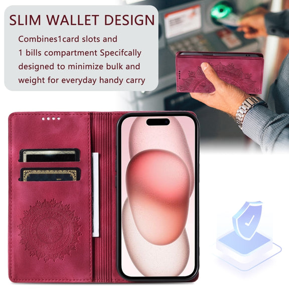For iPhone 16 Pro Totem Embossed Magnetic Leather Phone Case(Red)