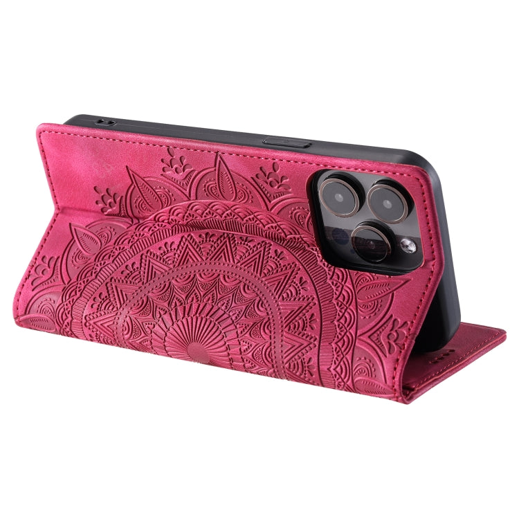 For iPhone 16 Pro Totem Embossed Magnetic Leather Phone Case(Red)