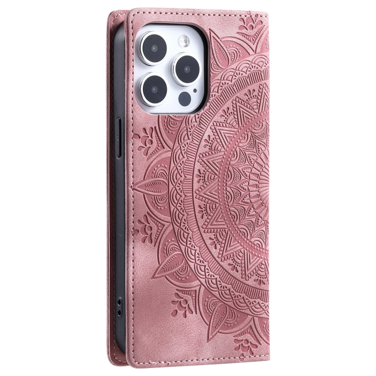 For iPhone 16 Pro Totem Embossed Magnetic Leather Phone Case(Rose Gold)