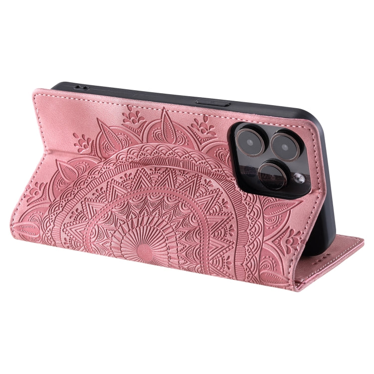 For iPhone 16 Pro Totem Embossed Magnetic Leather Phone Case(Rose Gold)