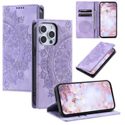 For iPhone 16 Pro Totem Embossed Magnetic Leather Phone Case(Purple)
