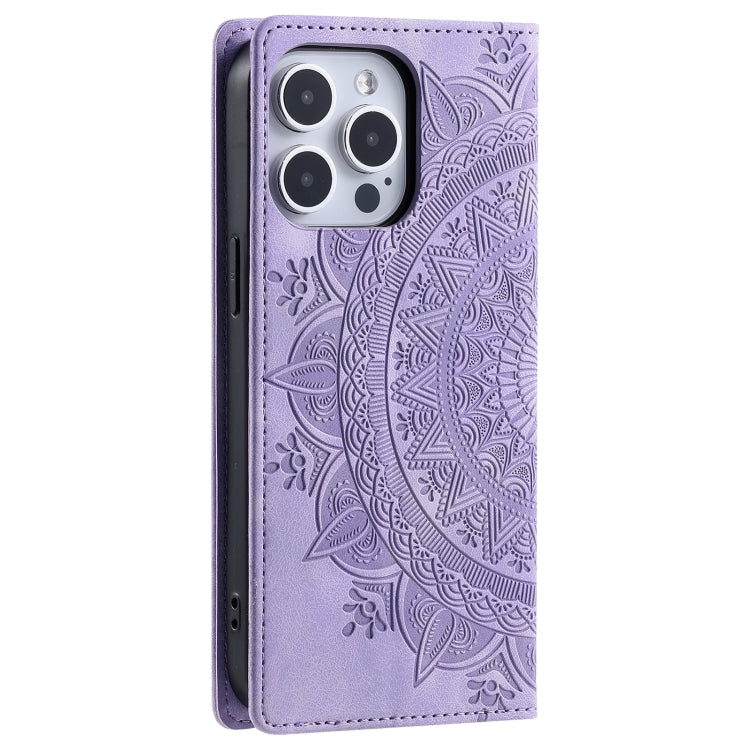 For iPhone 16 Pro Totem Embossed Magnetic Leather Phone Case(Purple)