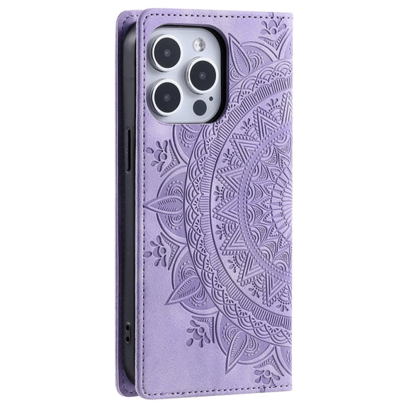 For iPhone 16 Pro Totem Embossed Magnetic Leather Phone Case(Purple)