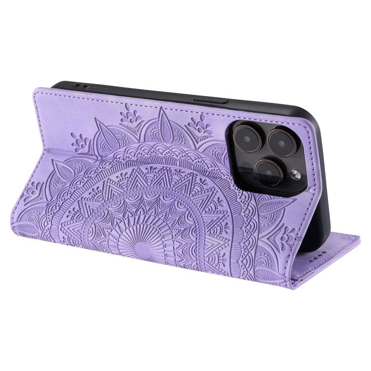 For iPhone 16 Pro Totem Embossed Magnetic Leather Phone Case(Purple)