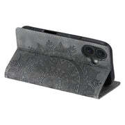 For iPhone 16 Plus Totem Embossed Magnetic Leather Phone Case(Grey)