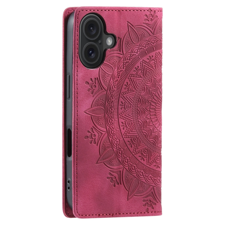 For iPhone 16 Plus Totem Embossed Magnetic Leather Phone Case(Red)