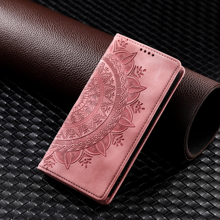 For iPhone 16 Plus Totem Embossed Magnetic Leather Phone Case(Rose Gold)