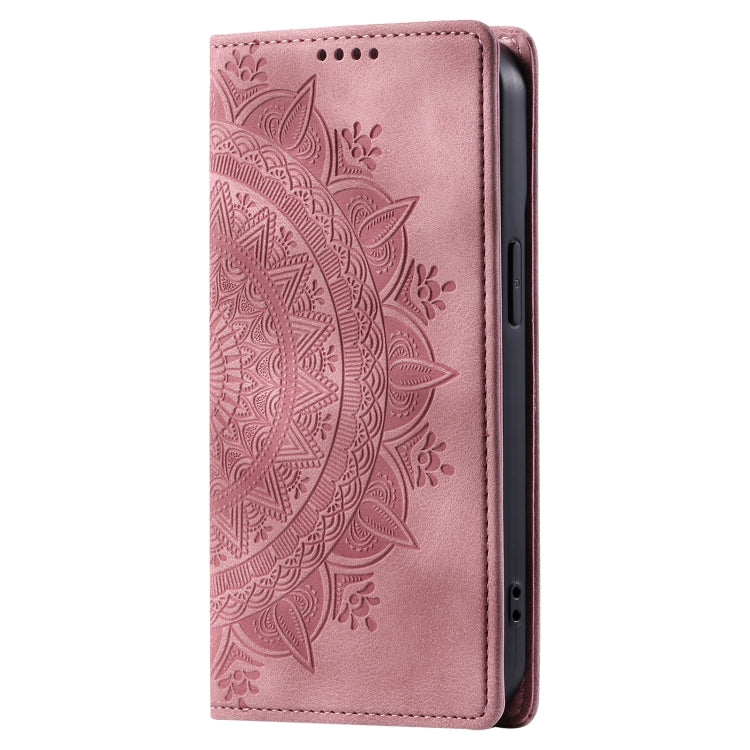 For iPhone 16 Plus Totem Embossed Magnetic Leather Phone Case(Rose Gold)