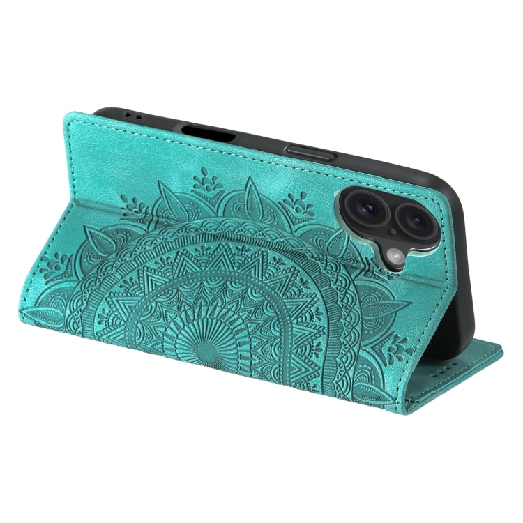 For iPhone 16 Plus Totem Embossed Magnetic Leather Phone Case(Green)