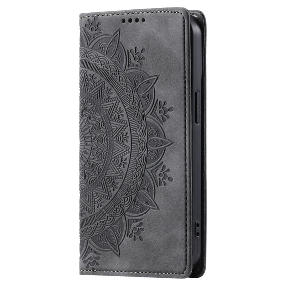 For iPhone 16 Totem Embossed Magnetic Leather Phone Case(Grey)