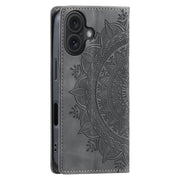 For iPhone 16 Totem Embossed Magnetic Leather Phone Case(Grey)