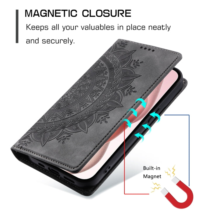 For iPhone 16 Totem Embossed Magnetic Leather Phone Case(Grey)