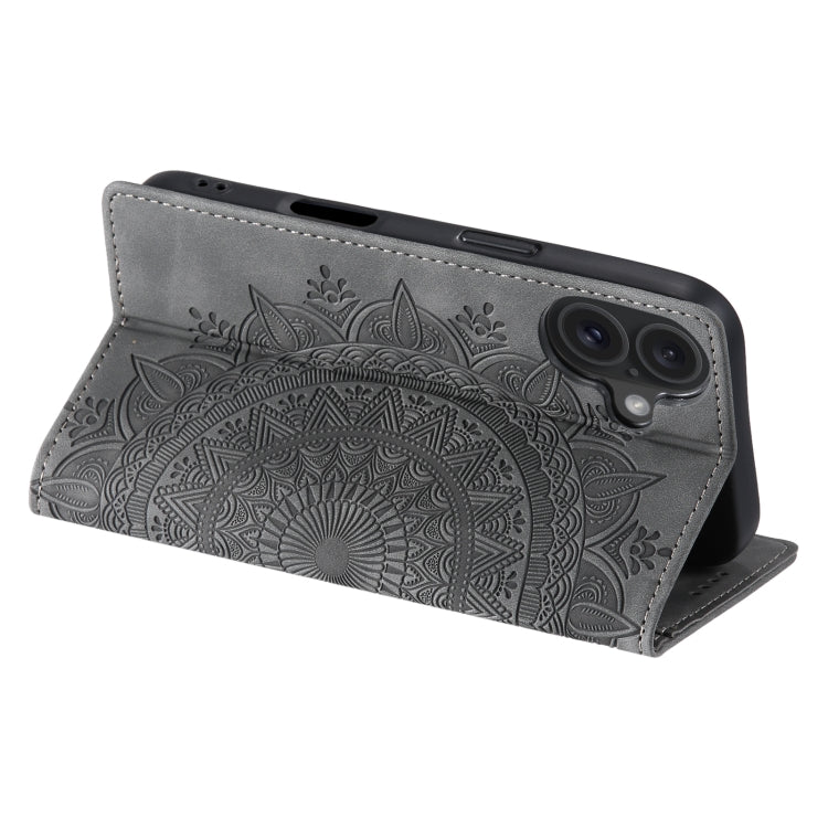 For iPhone 16 Totem Embossed Magnetic Leather Phone Case(Grey)