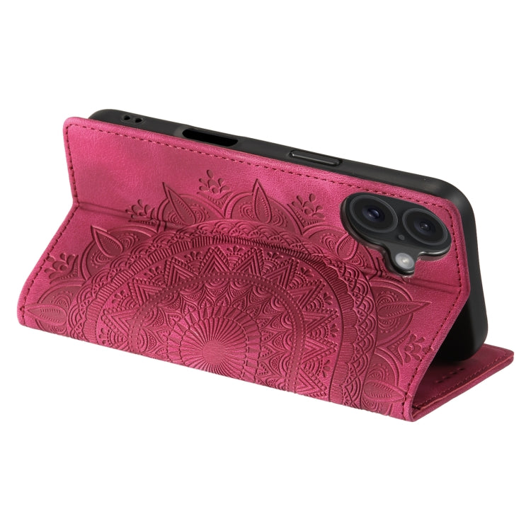 For iPhone 16 Totem Embossed Magnetic Leather Phone Case(Red)