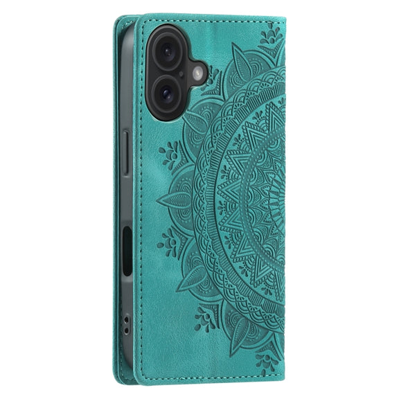 For iPhone 16 Totem Embossed Magnetic Leather Phone Case(Green)
