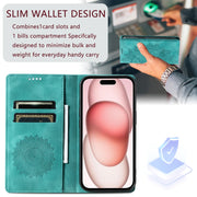 For iPhone 16 Totem Embossed Magnetic Leather Phone Case(Green)