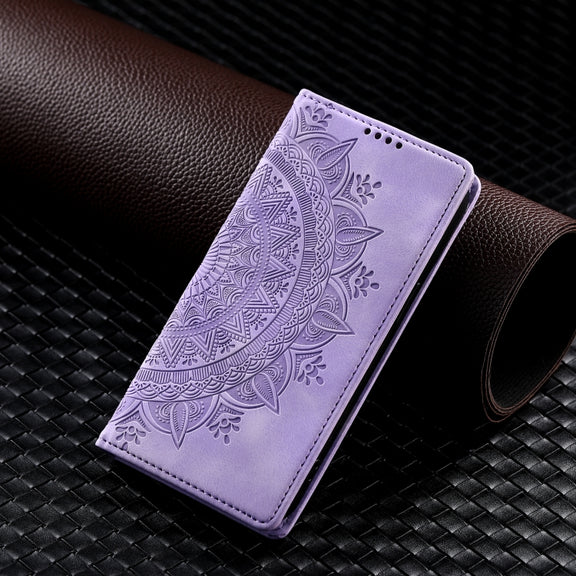 For iPhone 16 Totem Embossed Magnetic Leather Phone Case(Purple)