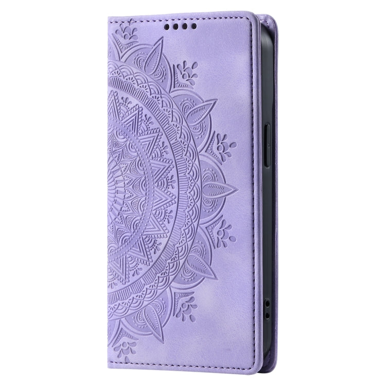 For iPhone 16 Totem Embossed Magnetic Leather Phone Case(Purple)