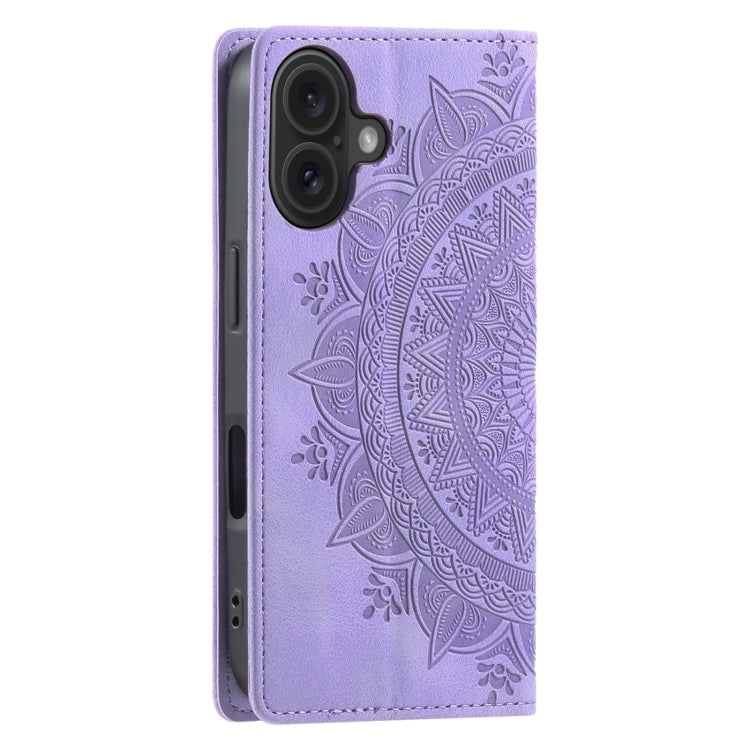 For iPhone 16 Totem Embossed Magnetic Leather Phone Case(Purple)