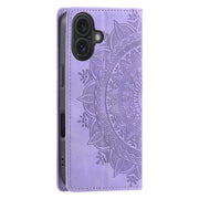 For iPhone 16 Totem Embossed Magnetic Leather Phone Case(Purple)