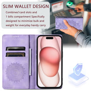 For iPhone 16 Totem Embossed Magnetic Leather Phone Case(Purple)
